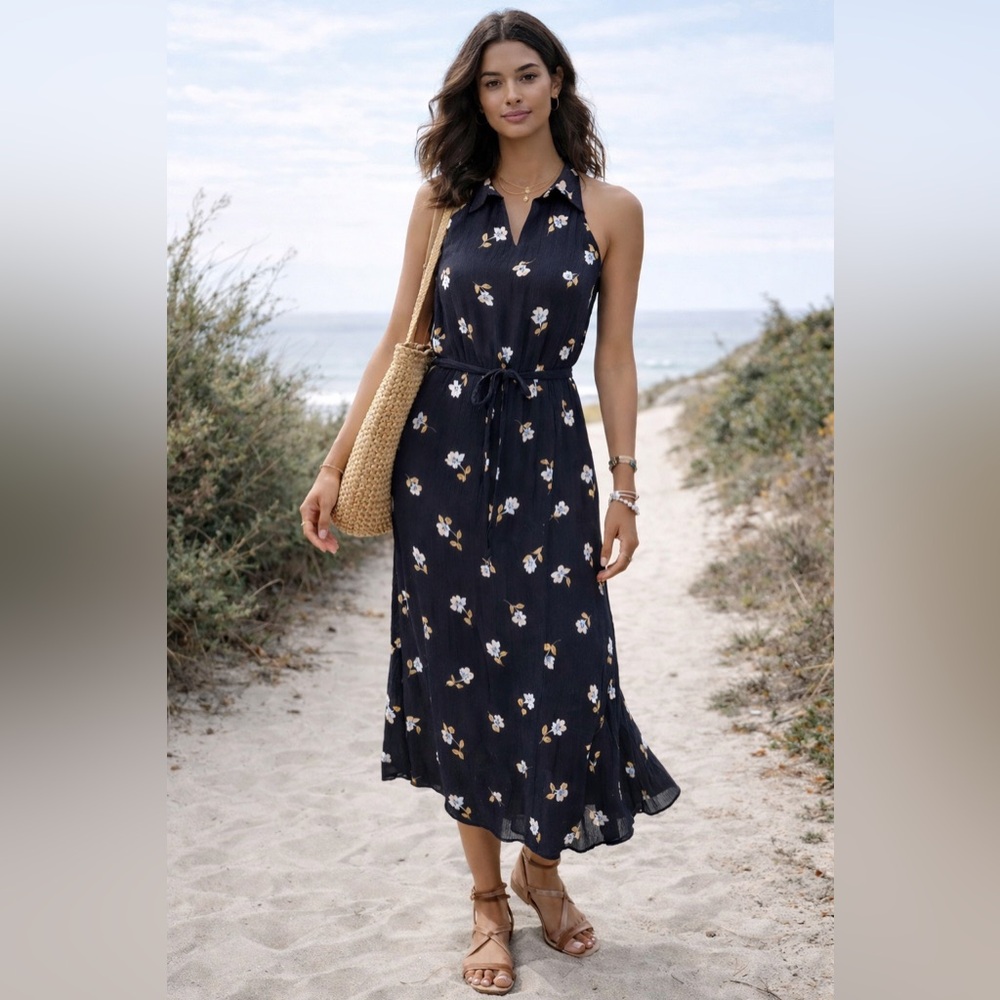 Billabong Floral Midi Dress – Beach Dress- Size XS – Boho Tie Waist